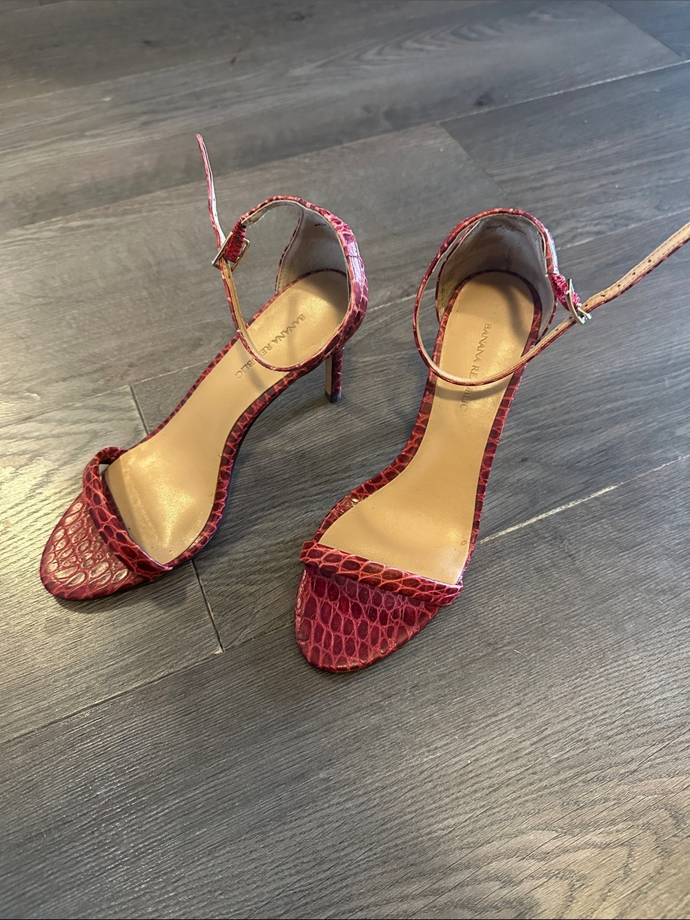 Banana Republic Crimson Croc-Embossed Ankle-Strap Heels